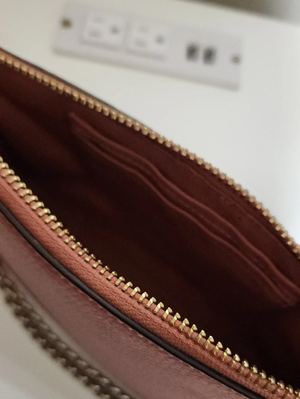 Coach Pebble Leather Shoulder Wristlet in Dusty Rose with Gold Chain